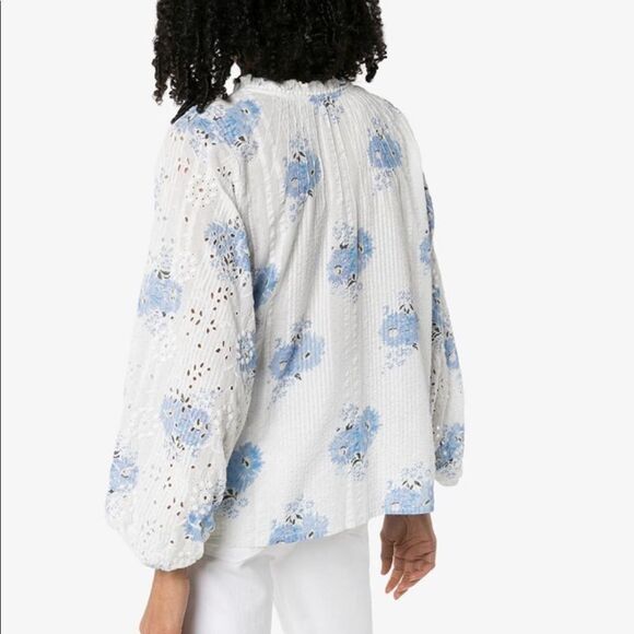 LoveShackFancy Spectra Floral Eyelet Blouse Top Large B-1135 B-1353 - Picture 3 of 5